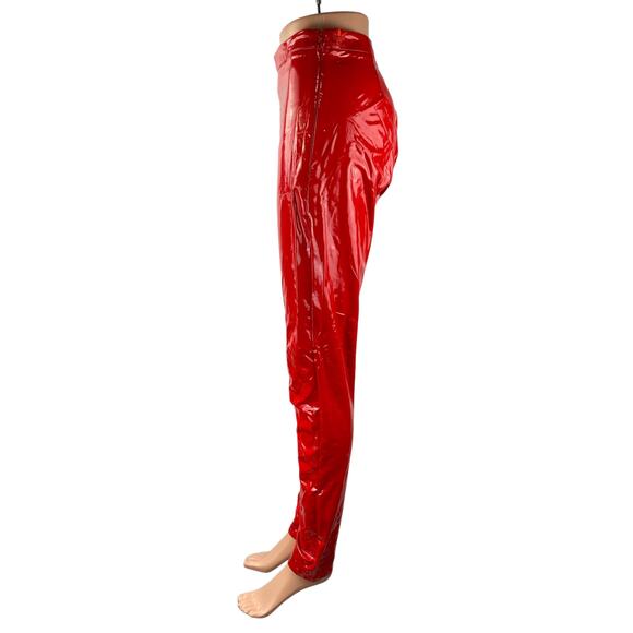 Adidas x Ivy Park Women's Red Latex Patent Faux Leather Vegan Trousers Pants M - Picture 4 of 7